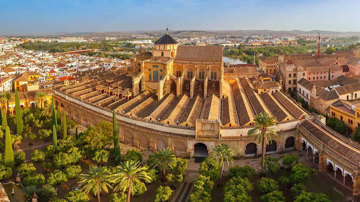 Panoramic aerial view of Great Mosque Mezquita - Catedral de Cordoba, Andalusia, Spain