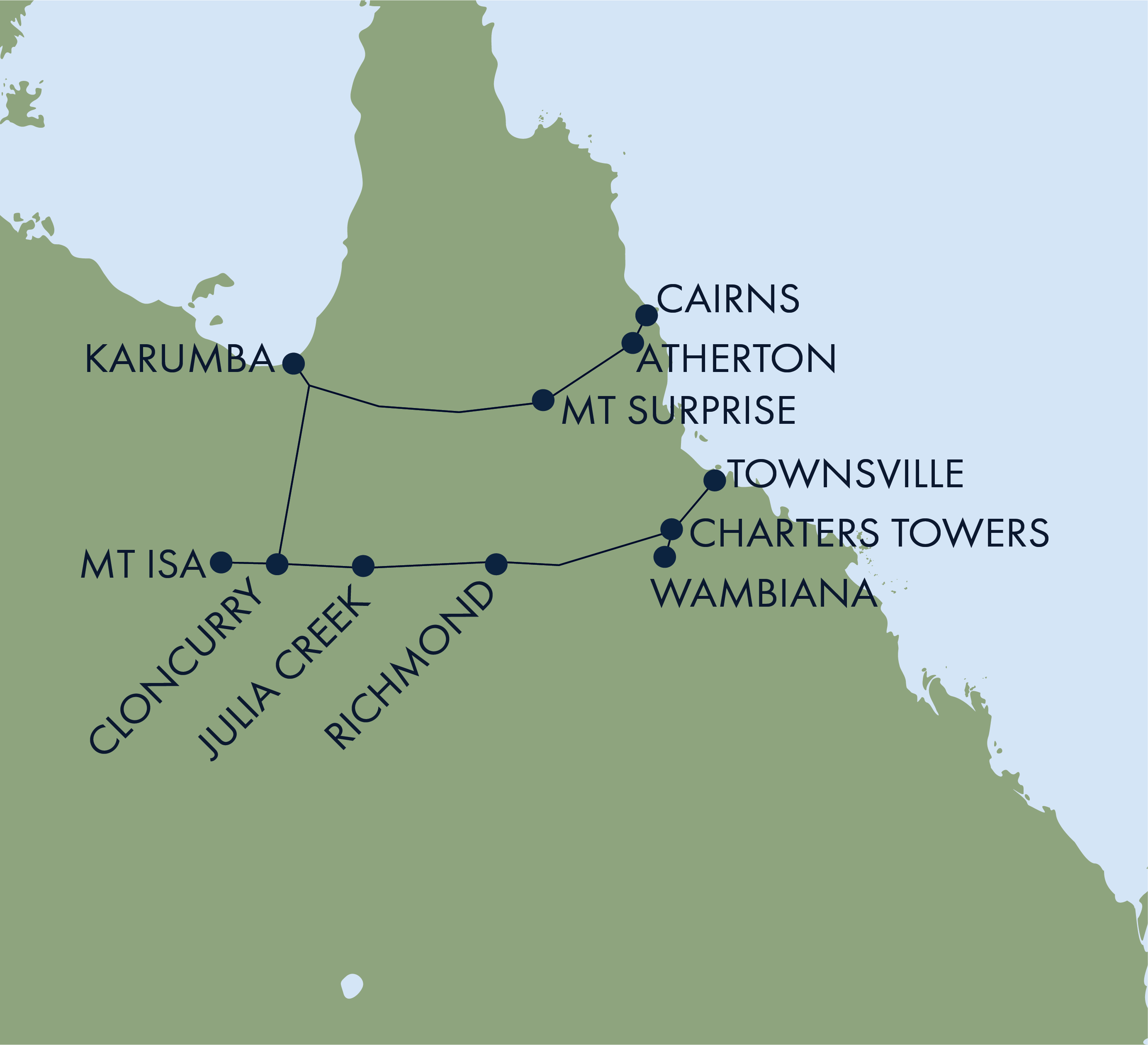 Map of QLD Gulf tour itinerary