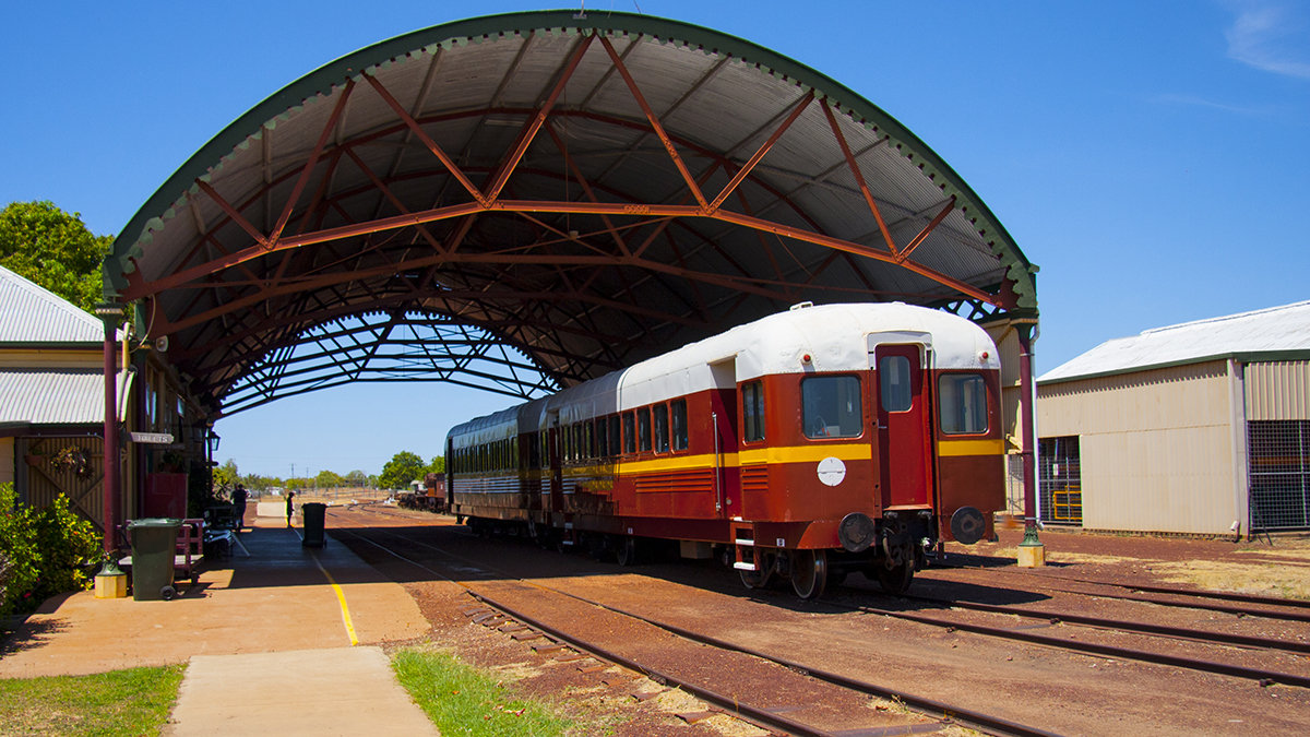 Normanton railway station, outback Queensland  with Gulflander - The Tin Hare - rail-motor ready to depart to Croyden. Historical train voyage frequented by tourists and rail enthusiasts. Canon 40D
